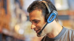 Man wearing Vocollect VoiceLink technology
